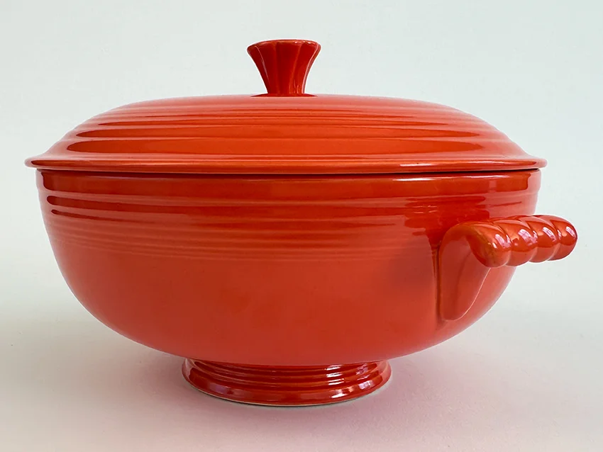 red vintage fiestaware casserole with lid for sale