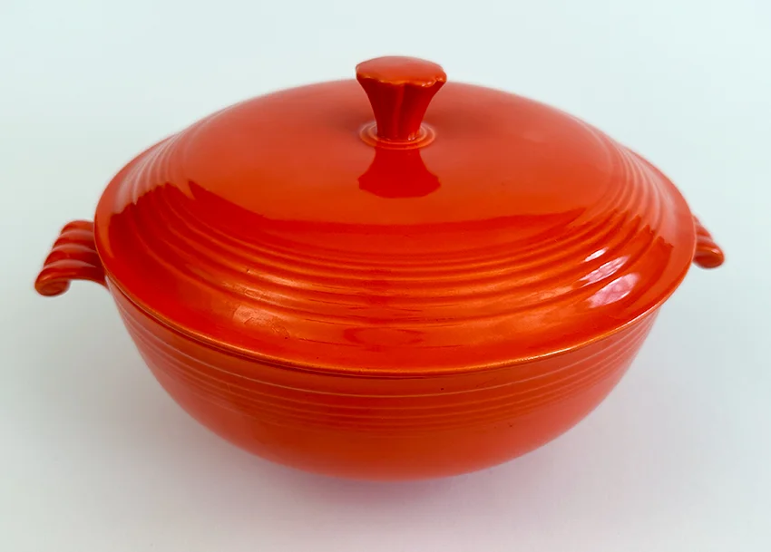 red vintage fiestaware casserole with lid for sale