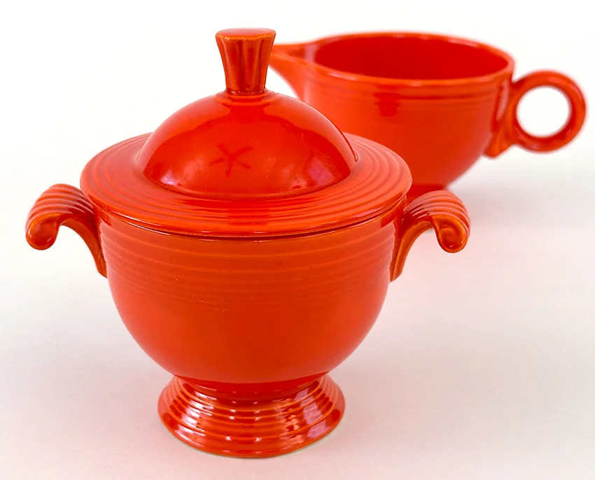 Red fiesta ware sugar creamer set for sale vintage fiestaware