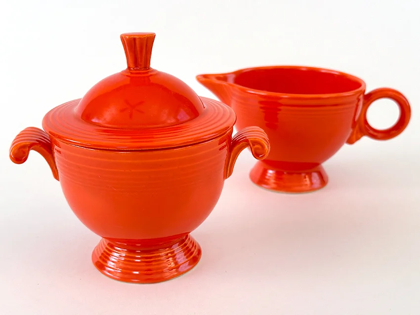 Red vintage fiestaware sugar and creamer set