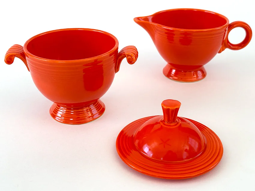 Red fiesta ware sugar creamer set for sale vintage fiestaware