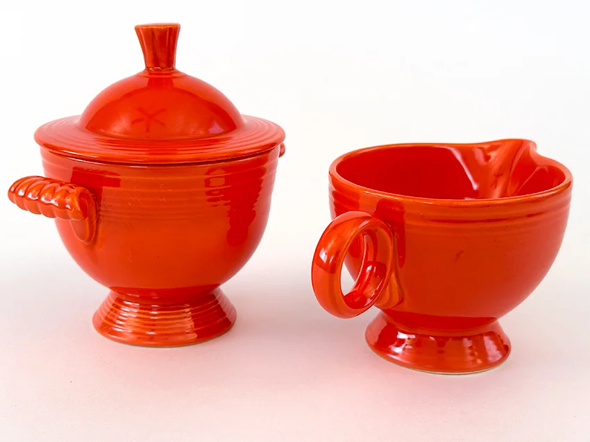 Red fiesta ware sugar creamer set for sale vintage fiestaware