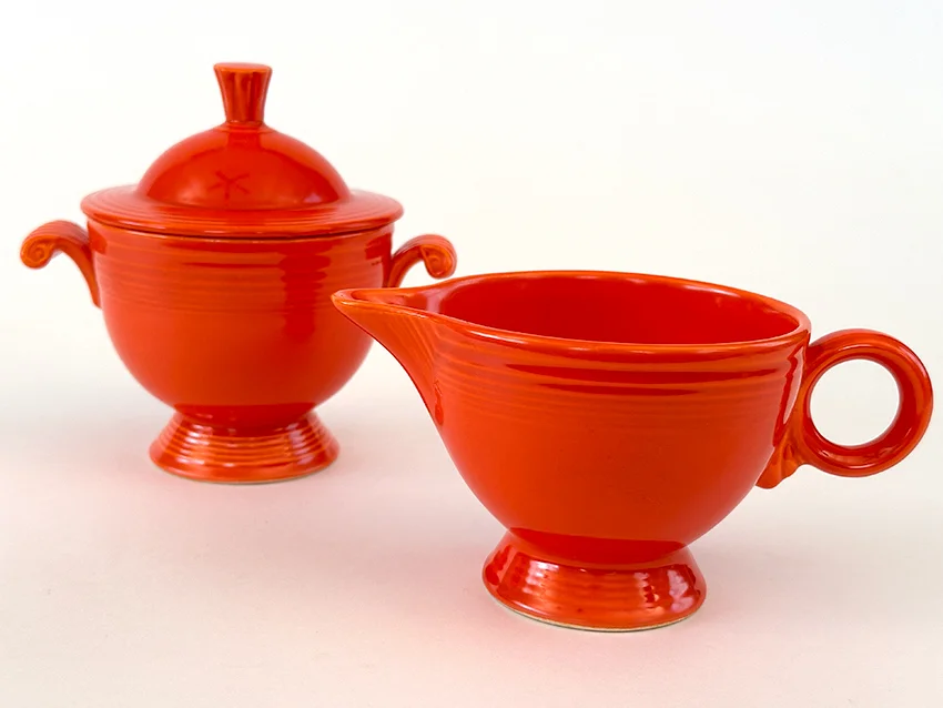 Red fiesta ware sugar creamer set for sale vintage fiestaware