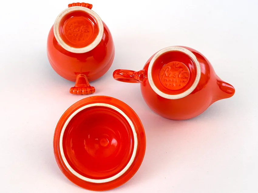 Red fiesta ware sugar creamer set for sale vintage fiestaware