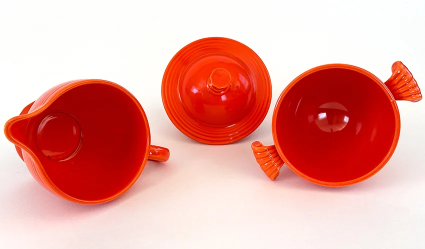 Red fiesta ware sugar creamer set for sale vintage fiestaware