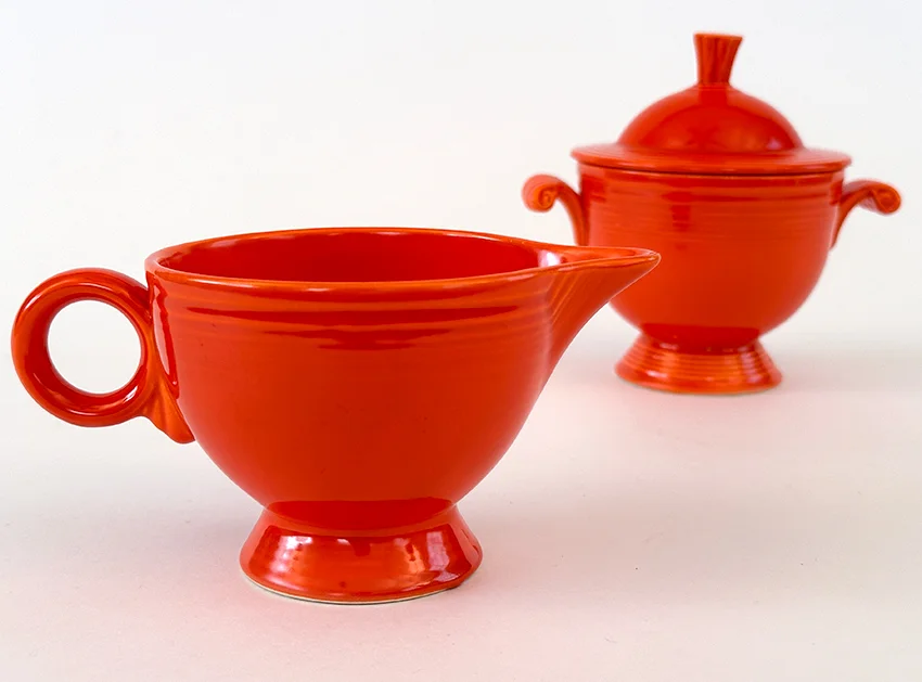 Red fiesta ware sugar creamer set for sale vintage fiestaware