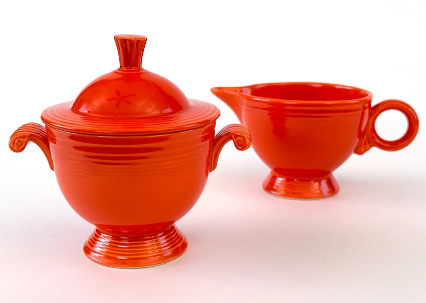 Red fiesta ware sugar creamer set for sale vintage fiestaware