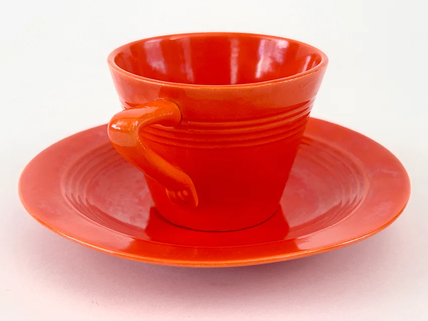 original radioactive red harlequin demitasse cup and saucer set for sale