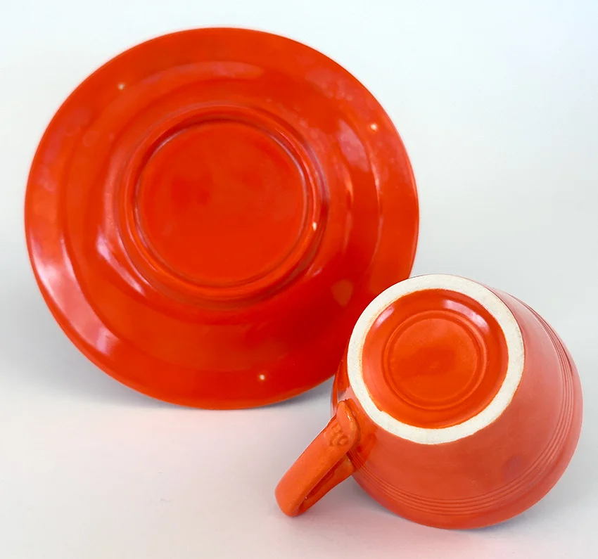 original radioactive red harlequin demitasse cup and saucer set for sale