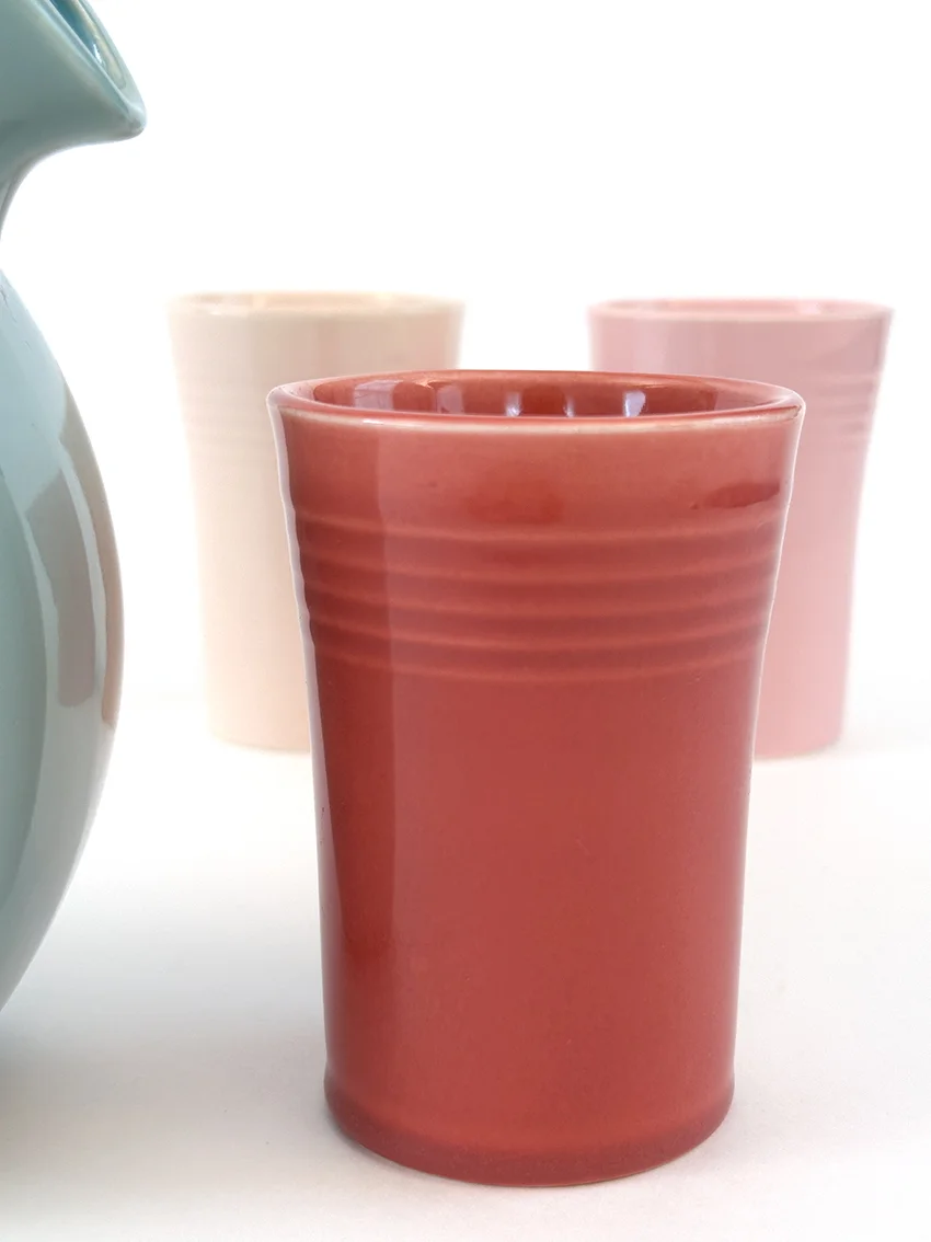 rose vintage fiestaware juice tumbler from 1940s promotional campaign