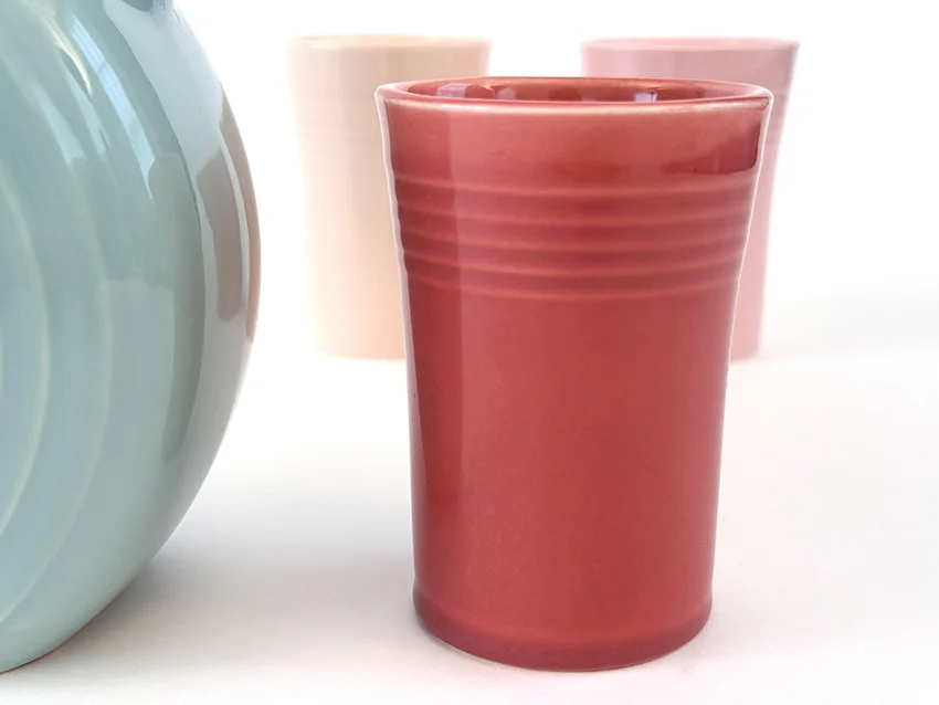 rose vintage fiestaware juice tumbler from 1940s promotional campaign