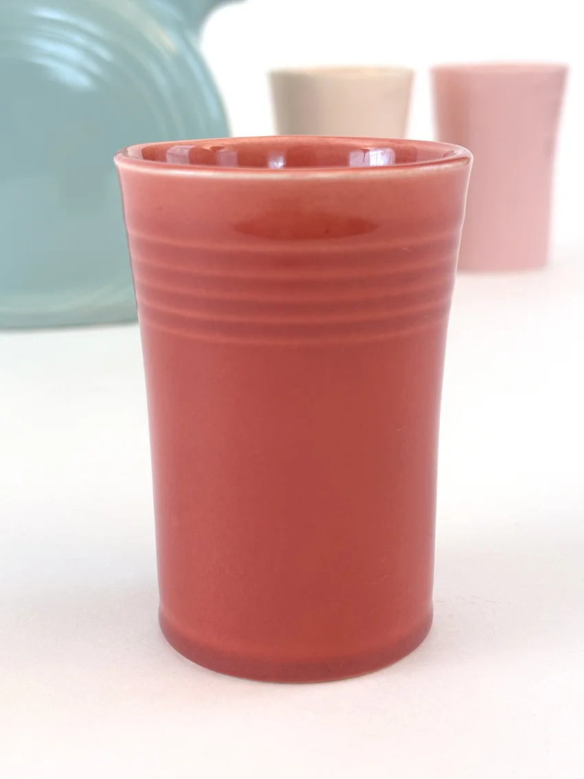 rose vintage fiestaware juice tumbler from 1940s promotional campaign