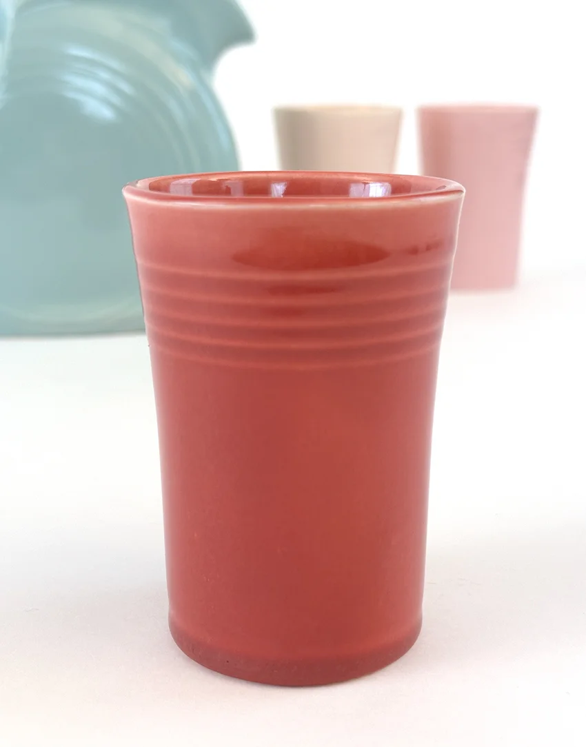 rose vintage fiestaware juice tumbler from 1940s promotional campaign