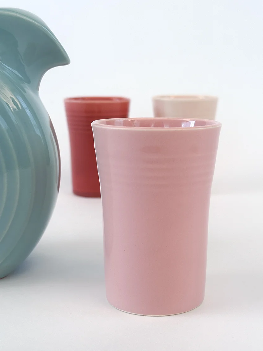 shell pink promotional fiestaware juice tumbler from the jubilee 75th anniversary vintage set