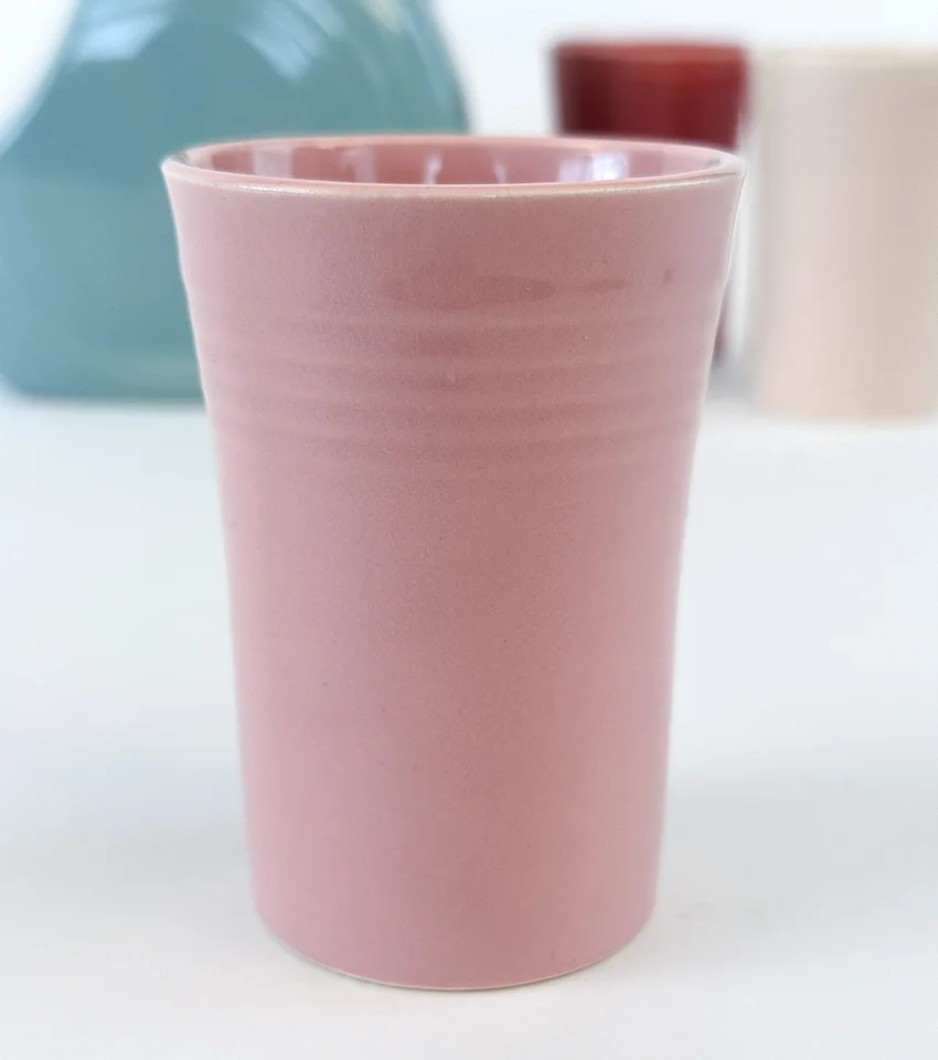 shell pink promotional fiestaware juice tumbler from the jubilee 75th anniversary vintage set