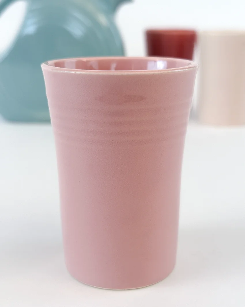 shell pink promotional fiestaware juice tumbler from the jubilee 75th anniversary vintage set