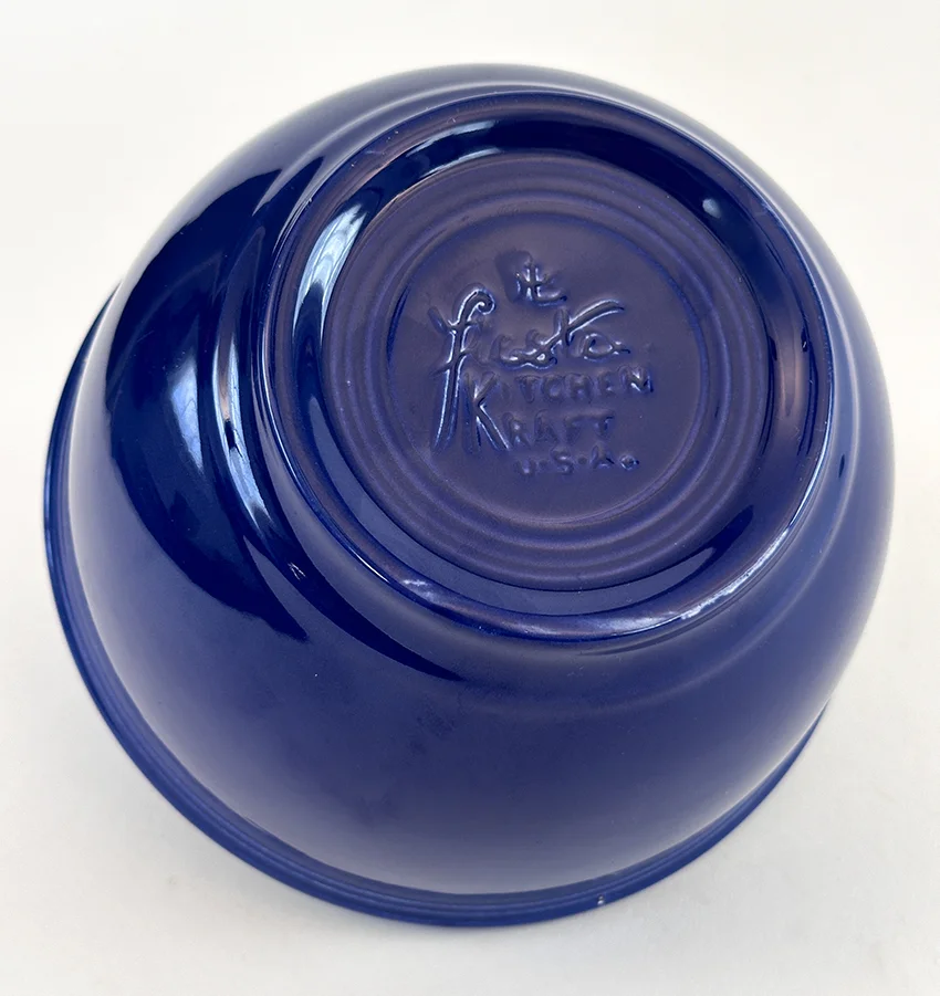 small cobalt blue vintage fiesta kitchen kraft mixing bowl made from 1938-1944