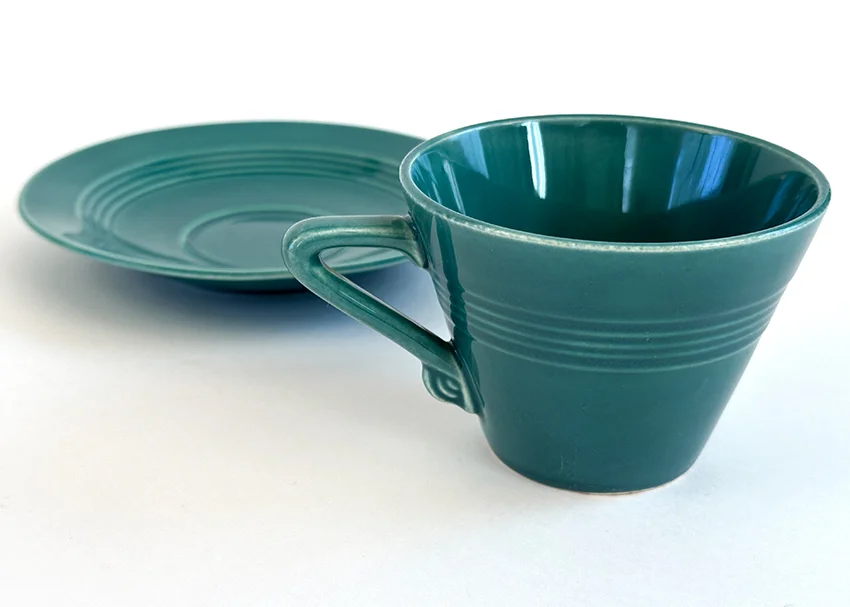 Spruce Green vintage harlequin Teacup and Saucer Set