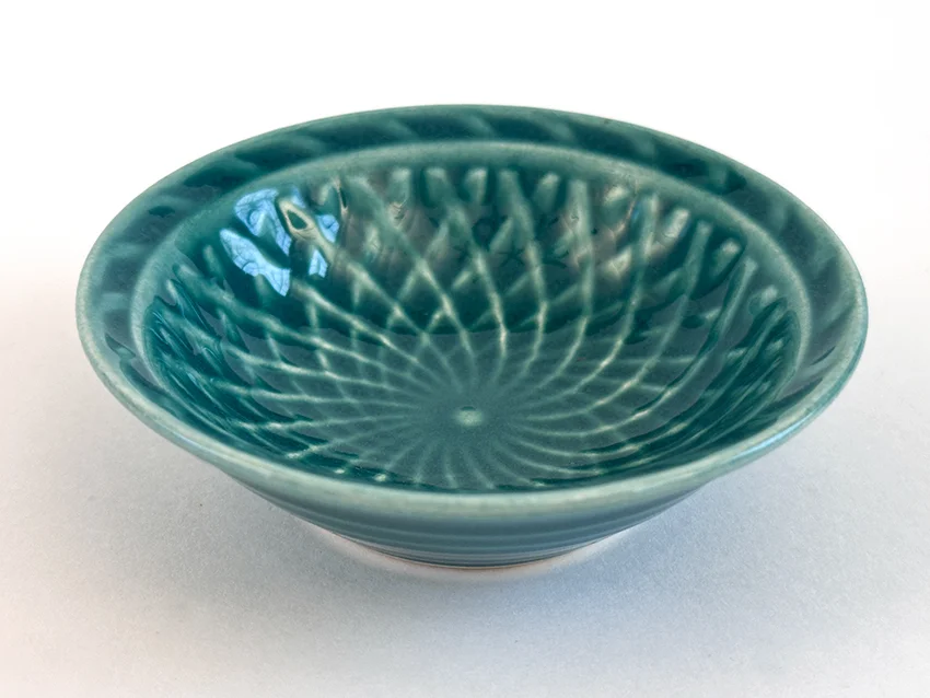 spruce green vintage homer laughlin harlequin basketweave nut dish for sale