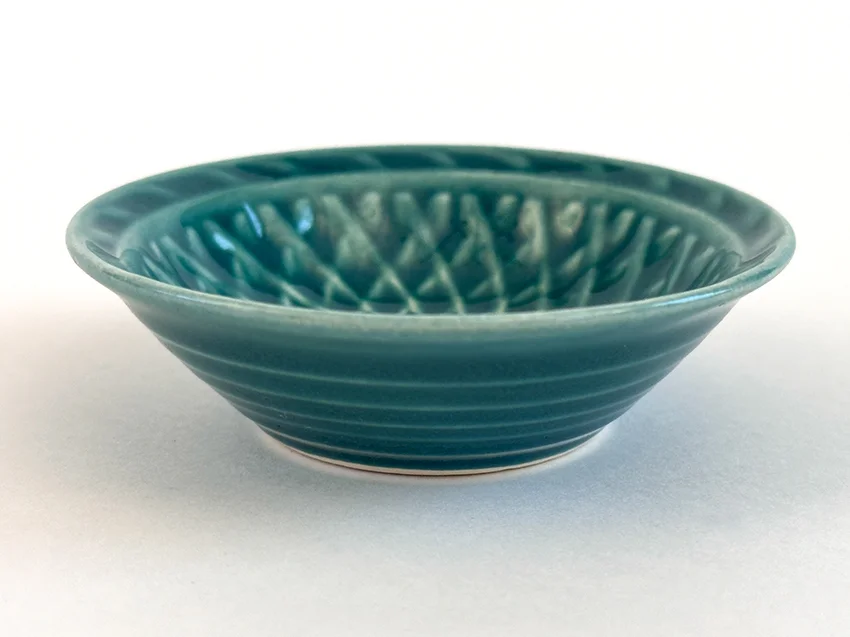 spruce green vintage homer laughlin harlequin basketweave nut dish for sale