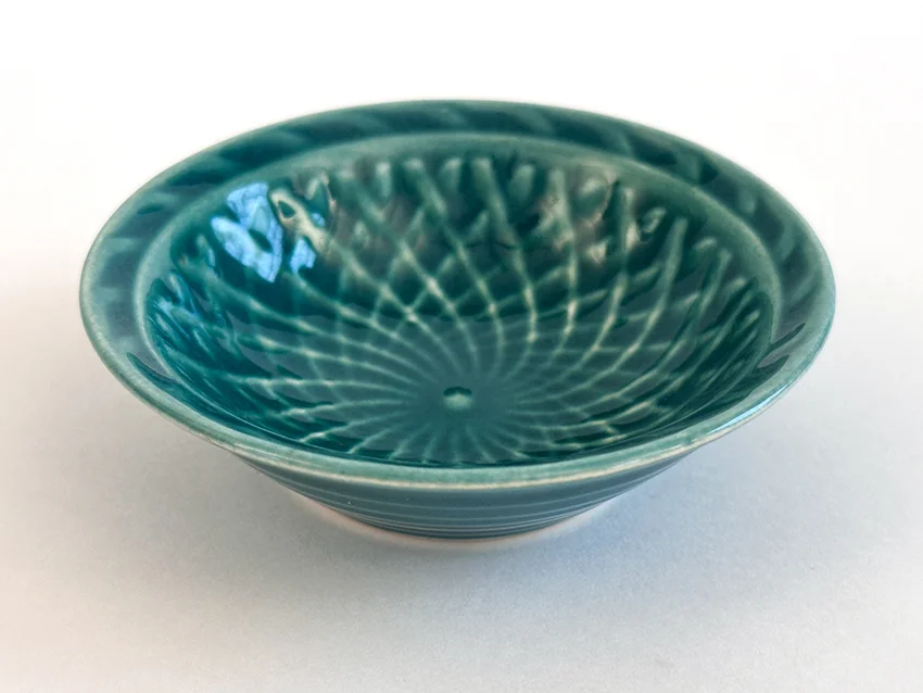 spruce green vintage homer laughlin harlequin basketweave nut dish for sale