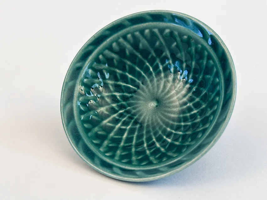 spruce green vintage homer laughlin harlequin basketweave nut dish for sale