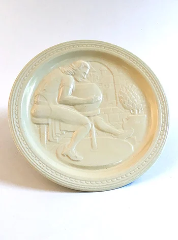 Worlds Fair New York 1939 American Potter Exhibit Potters Wheel Embossed Plate Homer Laughlin in Ivory For Sale