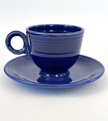 Original Cobalt Blue Vintage Fiestaware Teacup and Saucer Set For Sale