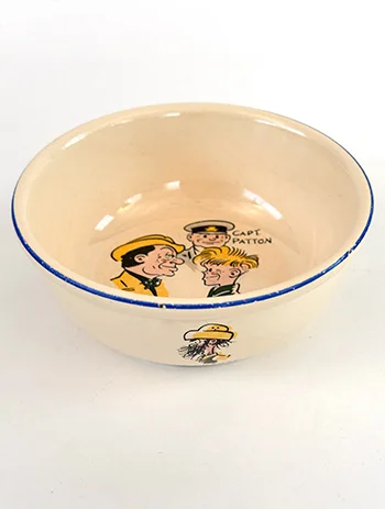 1950s Dick Tracy Childs Set Ovaltine Bowl with Blue Strip and Comic Characters