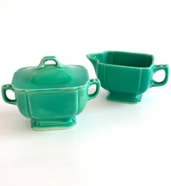 Original Green Homer Laughlin Riviera Sugar and Creamer Set