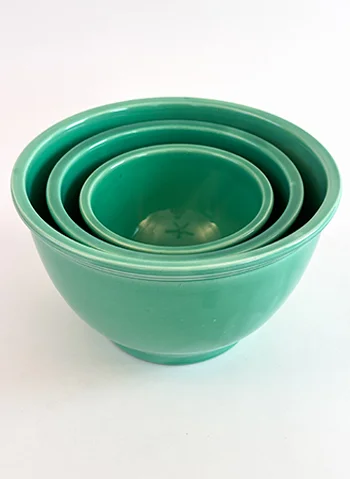 Vintage Fiesta Kitchen Kraft Complete Three Piece Set Nesting Bowls in Original Green made from 1938-1942