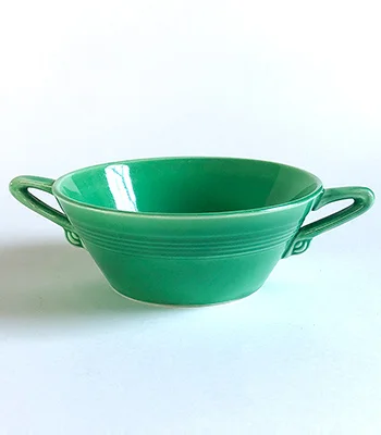 Original green vintage harlequin cream soup bowl made from 1942-1951 by Homer Laughlin for Woolworths dinnerware line