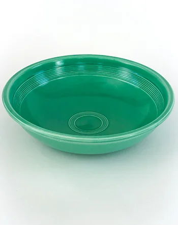 vintage fiestaware eleven and three quarters inch fruit bowl in original green colored glaze for sale. hard to find fiesta color in excellent condtion