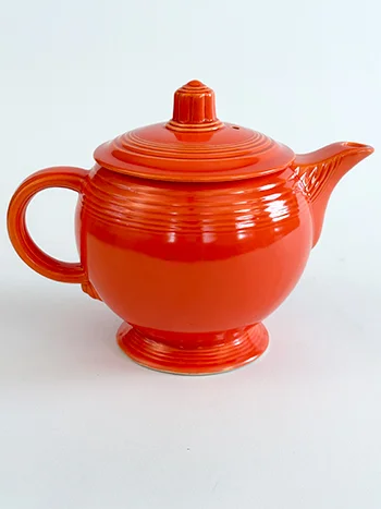 red vintage fiestaware medium sized C handled teapot