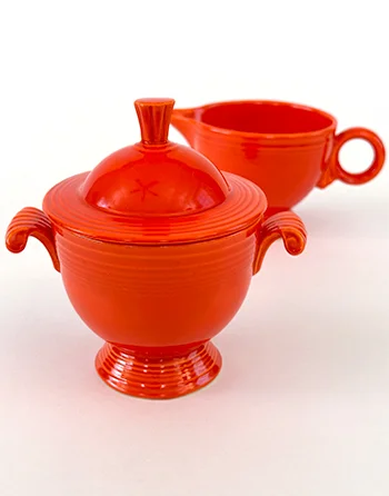 red vintage fiestaware Sugar Bowl and Ring Handled Creamer Set