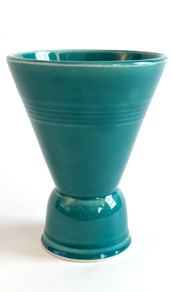  Vintage Harlequin double egg cup in spruce green colored glaze for sale