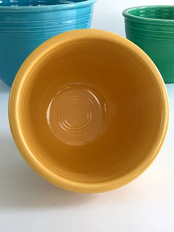Yellow Vintage Fiestaware Number 2 Mixing Bowl with Inside Bottom Rings For Sale
