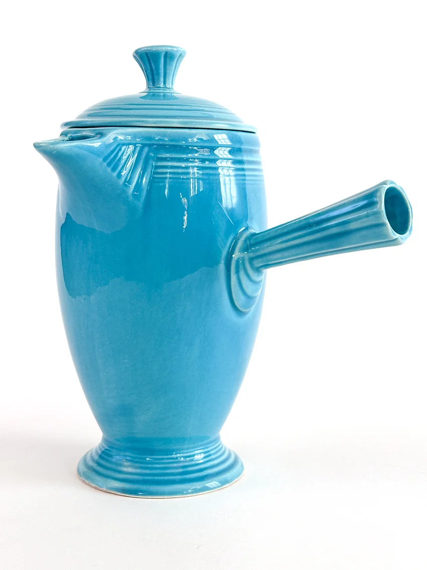 vintage fiestaware turquoise stick handled demitasse coffeepot