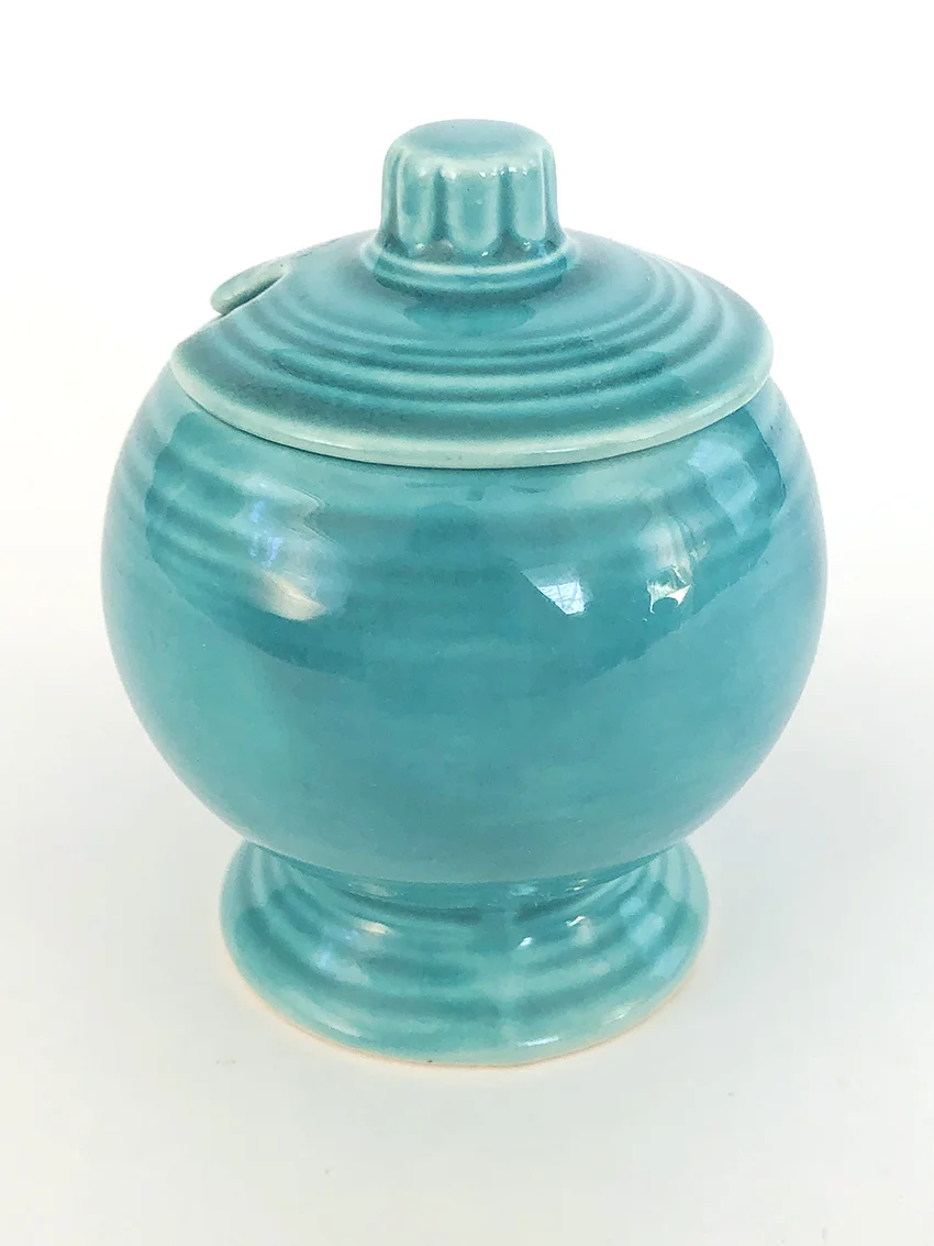 vintage fiestaware turquoise lidded mustard jar for sale