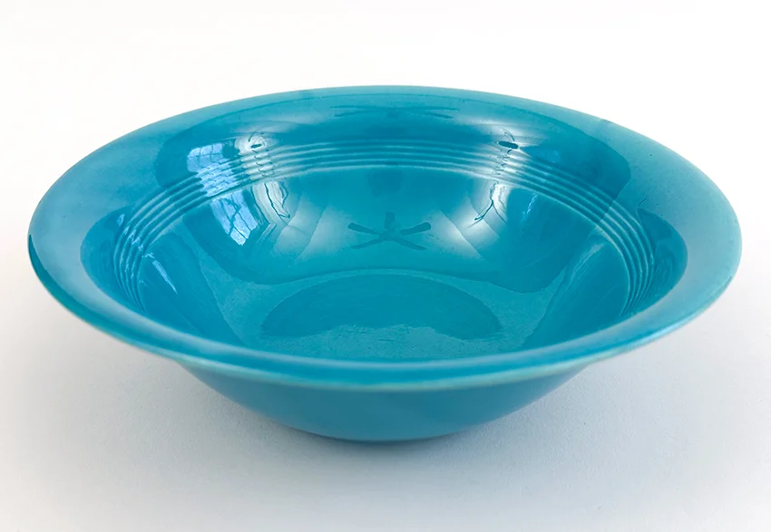 vintage homer laughlin harlequin dinnerware large round vegetable bowl in original turquoise colored glaze