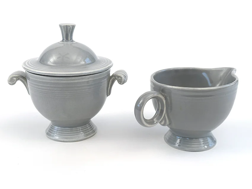 1950s vintage fiestaware sugar and creamer set in gray colored glaze for sale