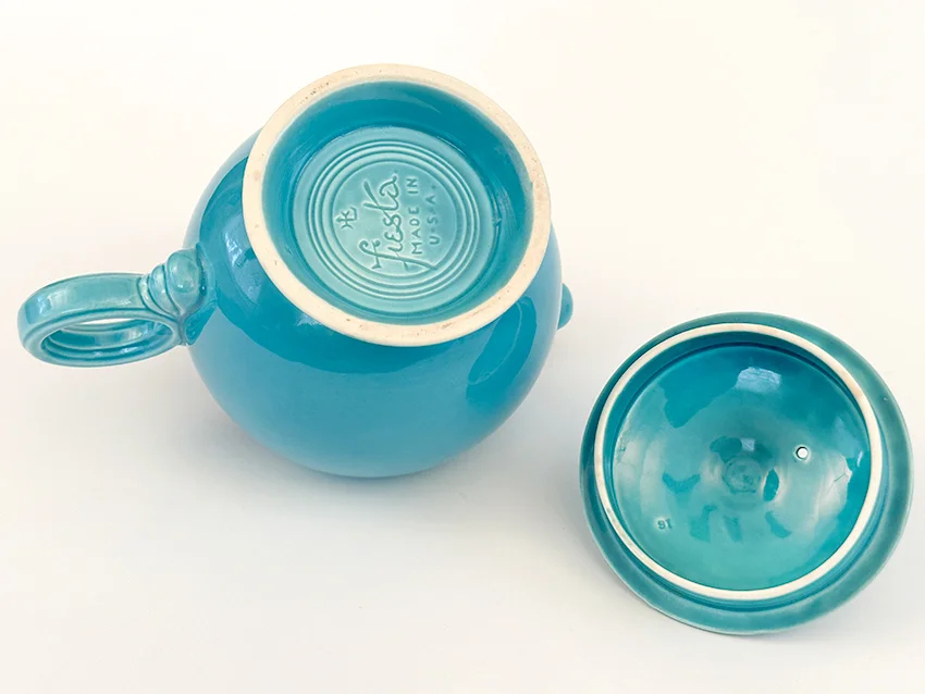 turquoise vintage fiestaware large ring handled teapot for sale