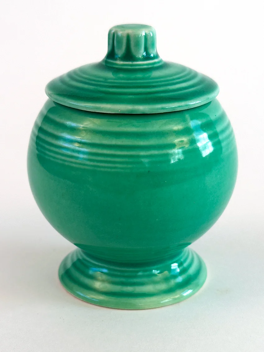 green vintage fiestaware mustard jar