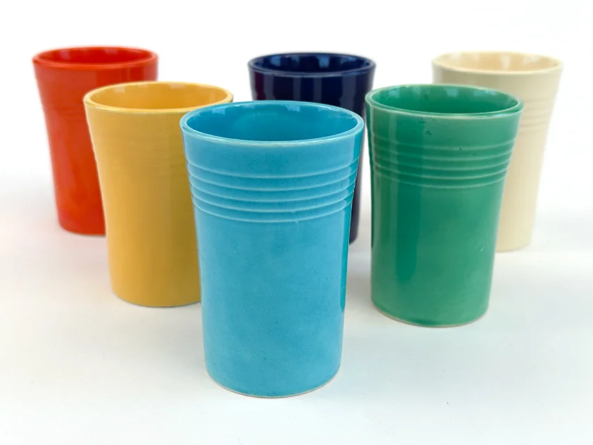 set of six vintage fiestaware juice tumblers in original colors