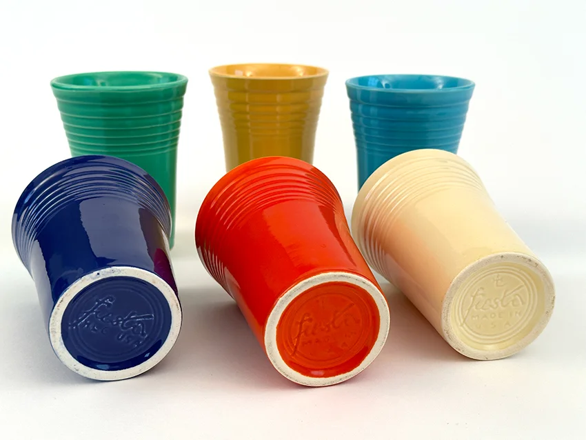 set of six vintage fiestaware water tumblers in original colors