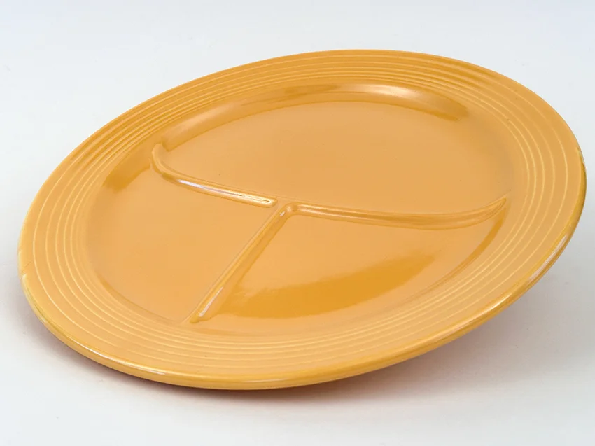 Yellow vintage fiestaware 12 inch divided compartment plate for sale