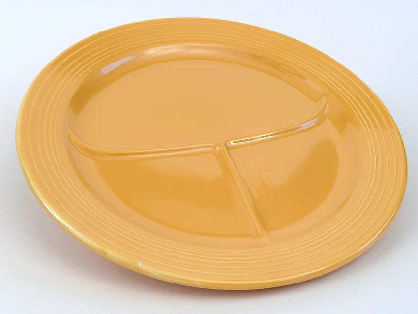 Yellow vintage fiestaware 12 inch divided compartment plate for sale