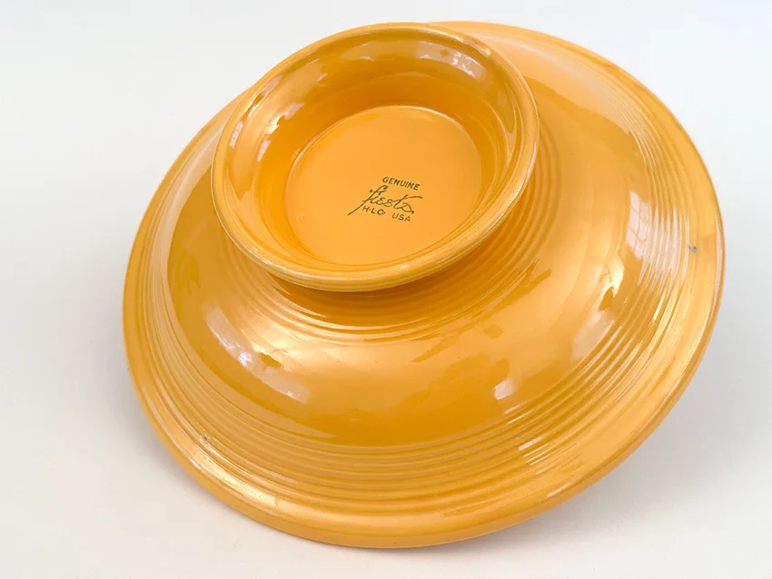 vintage fiestaware 12 inch comport bowl in original yellow color