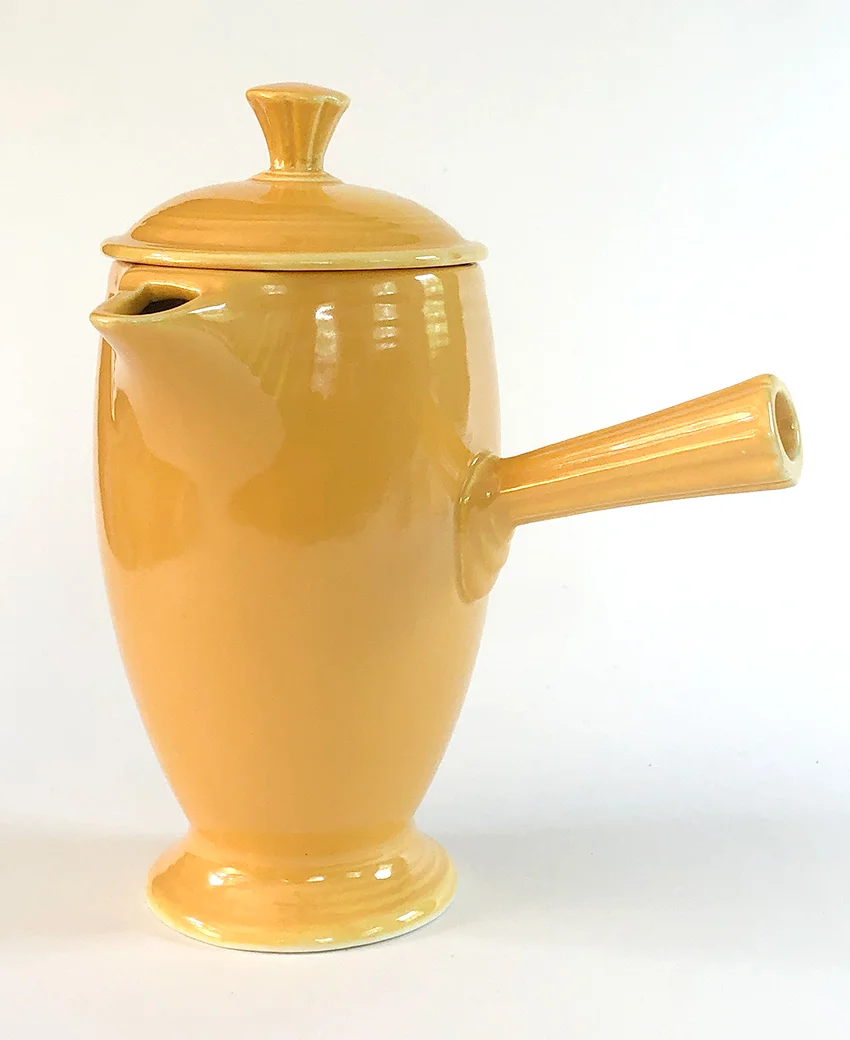 yellow vintage fiestaware ad stick handled demitasse coffeepot for sale