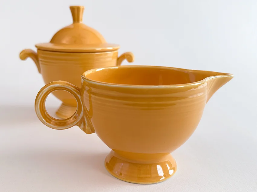 Yellow vintage fiestaware sugar and creamer set for sale